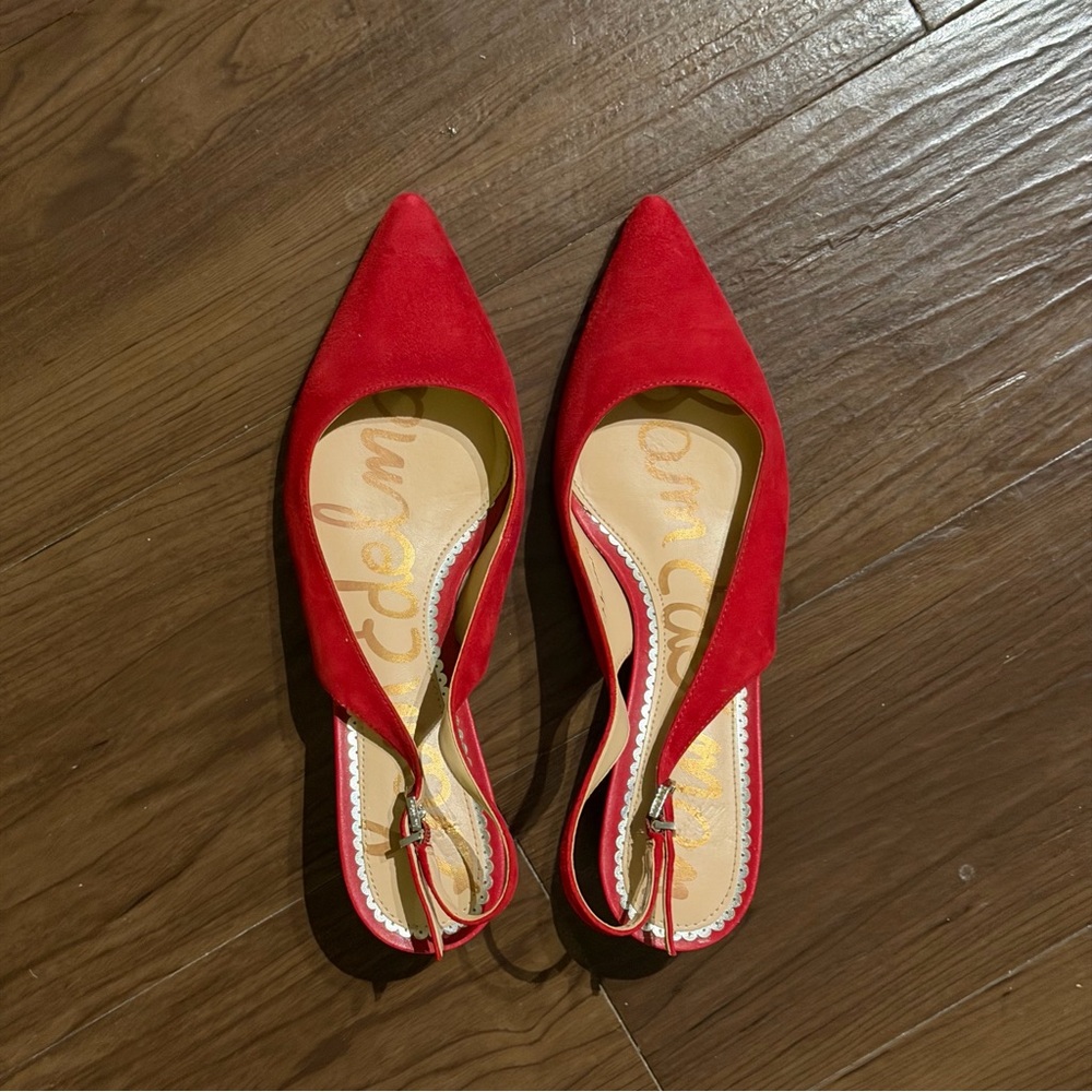 Sam Edelman Red Suede Slingback Kitten Heels